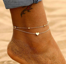 Gold Heart Ankle Bracelet Women Anklet Adjustable Chain Foot Beach Jewellery