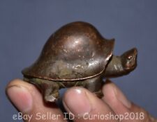 2.2" Old Chinese Purple Bronze Feng Shui Animal Turtle Statue Sculpture