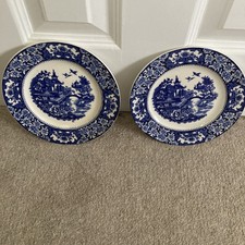 Vintage Olde Alton Ware England 2x  Side plates (20cm) Blue White Willow Pattern