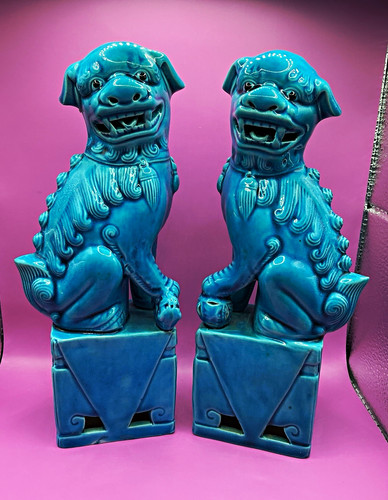 Pair blue glazed ceramic - of,