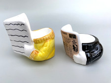 2x Vintage Novelty Egg Cups Reading The News Paper