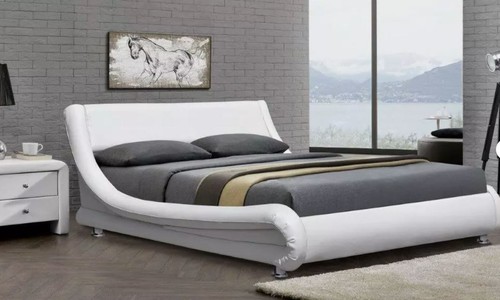 White leather bed italian - leather,