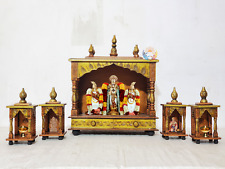 Handpainted Copper Temple Wooden Puja Ghar Mandap for Home With 4 Mini Temples