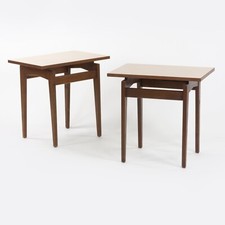 Pair of Jens Risom Designs Inc Walnut & Laminate End Side Table Knoll Eames