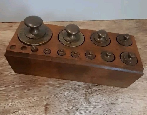 Antique brass scale weights - scale,