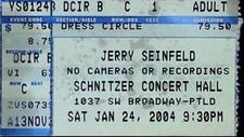 Jerry Seinfeld Schnitzer Concert Hall Portland Ticket Stub Live Comedy 1/24/2004