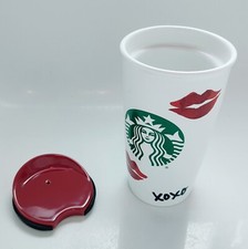 Rare STARBUCKS CERAMIC XOXO TRAVEL COFFEE MUG Tumbler 2015 12oz KISS Valentines