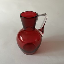 Vintage Cranberry Glass Carafe Vase Hand Blown