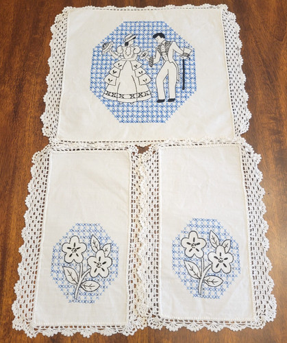 Vtg hand embroidered 3pc - hand,