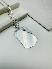 925 Sterling Silver Military Mens Pendant Dog Tag Necklace 24 Inch Curb Chain