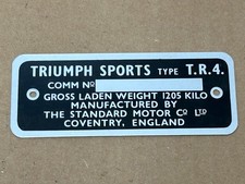 Triumph TR4 ** VIN PLATE - NEW ** Not stamped