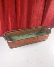 Antique Large French Hammered Copper Fish Kettle With Riveted Iron Handle