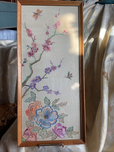 Vintage framed crewel - vintage,