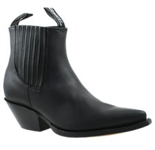 Grinders Mustang Black Real Leather Cowboy Boot Slip On Cuban Heel Chelsea Boots