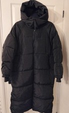 ZARA ~ Extra Long Hooded Puffer Coat ~ Water/Windproof ~ Black ~ Size UK L ~ NEW
