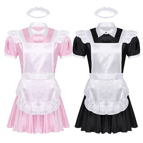 Men frilly satin french maid - satin,