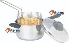 KitchenCraft Large Chip Pan with Basket and Lid 20cm, Stainless Steel, Silver