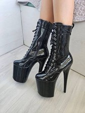 Pleaser USA FLAMINGO-1040GP Black Glitter Platform Lace-Up Front Ankle Boot UK9