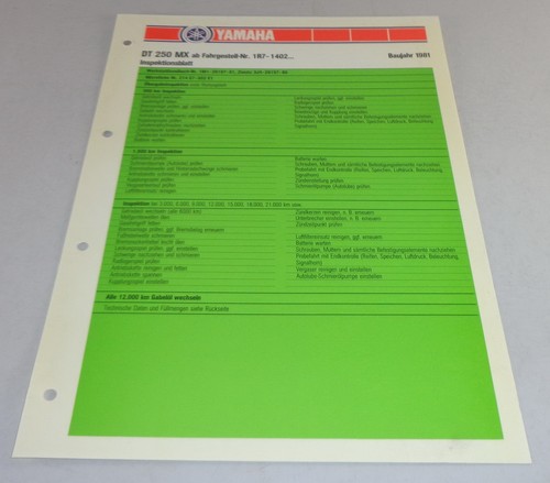 Inspection sheet yamaha 250 - dt,