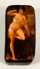 Antique Papier Mache Snuff Box Erotic Nude Lady Victorian 19th century