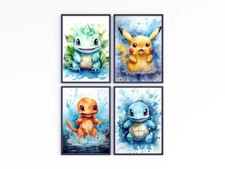 Pokémon Set of 4 Unframed Prints Pictures Pokemon Wall Art Decor A5-A3 Kids Room