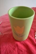 ...lightGreen Pottery yellow Tulip Vase 16 cm high 11cm top, 9cm bottom diameter