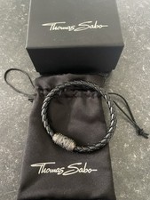 Thomas Sabo Men's Bracelet Black Leather, Silver Magnetic Clasp