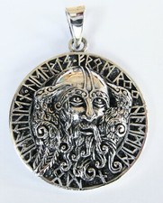 Sterling Silver 925 Viking  Odin  Huginn  Muninn  Raven  +  Runes  Pendant !!   