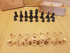 Vintage Wooden Chess Pieces in Original Wooden Box