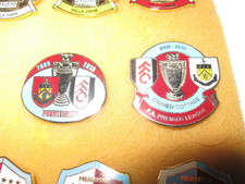 2 RARE OLD BURNLEY V FULHAM FOOTBALL CLUB ENAMEL MATCH PIN BADGES