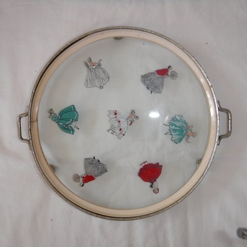 Glass tray vintage mcm round - tray,