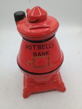 Vtg Pot Belly Bank - Red Ceramic Stove - 5” Tall, Made In Japan