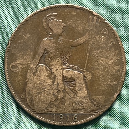 1916 one penny coin - one,