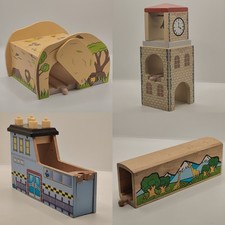 Wooden Railway Rail Train Accessories X 4 Safari, Bell Clock Tower, Underground