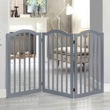Folding Pet Gate 3/4 Panels Freestanding Wooden Dog Fence Safety Barrier Divider