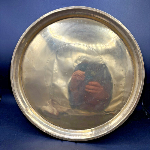 Brass tray round vintage - 15",