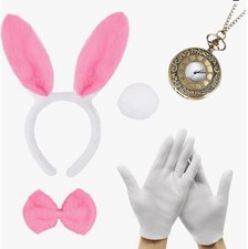 5 Piece White Pink Bunny Rabbit Costume Accessories Set For Adults & Children