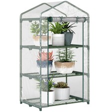 Outsunny 3 Tier Mini Greenhouse Grow House w/ Roll Up Door, 69x49x125cm, Clear