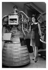 MISS NASA STANDING NEXT TO APOLLO ROCKET ENGINE 1968 4X6 PHOTO