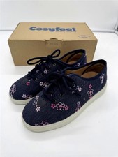 COSYFEET WOMEN'S KAMA SHOES WIDE FIT SIZE 5 WIDTH 6E NAVY/PINK DAISY EXTRA ROOMY