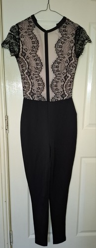 Black lace bodycon jumpsuit - black,