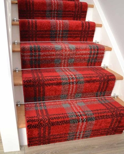 Red tartan stair carpet - red,