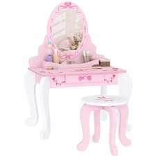 AIYAPLAY Kids Dressing Table Set, Two-Piece Children Vanity Table with Stool