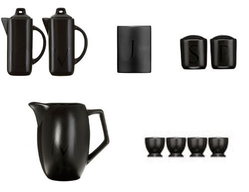 Black ceramic text jars - ceramic,