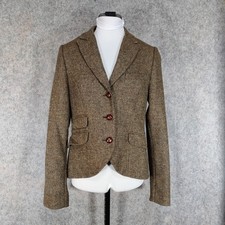 Jack Wills Moon Tweed Jacket Size UK 12 Fitted Brown Barleycorn Country Hacking