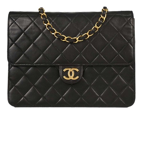 Chanel black lambskin pushlock - black,