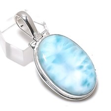 Natural Larimar Gemstone Handmade 925 Sterling Silver Jewelry Pendant 1.85" P850