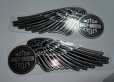Harley Davidson black wings tank fuel decals stickers kit 25x9 cm; 9,85x3,55 in