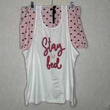 Jeff banks jeff & co pyjamas size 14-16 pink white stay in bed shorts tank heart