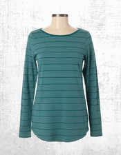Women’s Fat Face Breton Top Cotton Long Sleeve Teal Blue Stripe Crew Neck